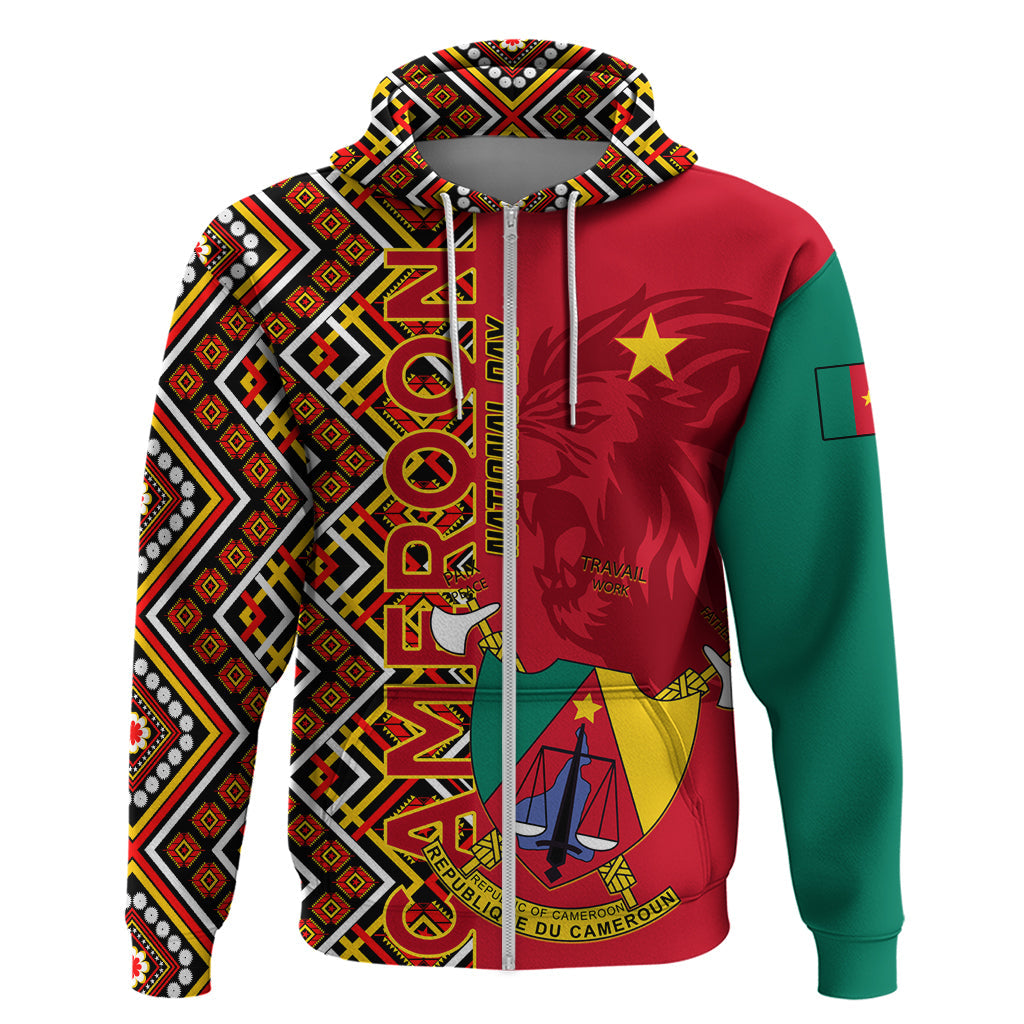 Cameroon National Day Hoodie Cameroun Coat Of Arms Ankara Pattern LT01