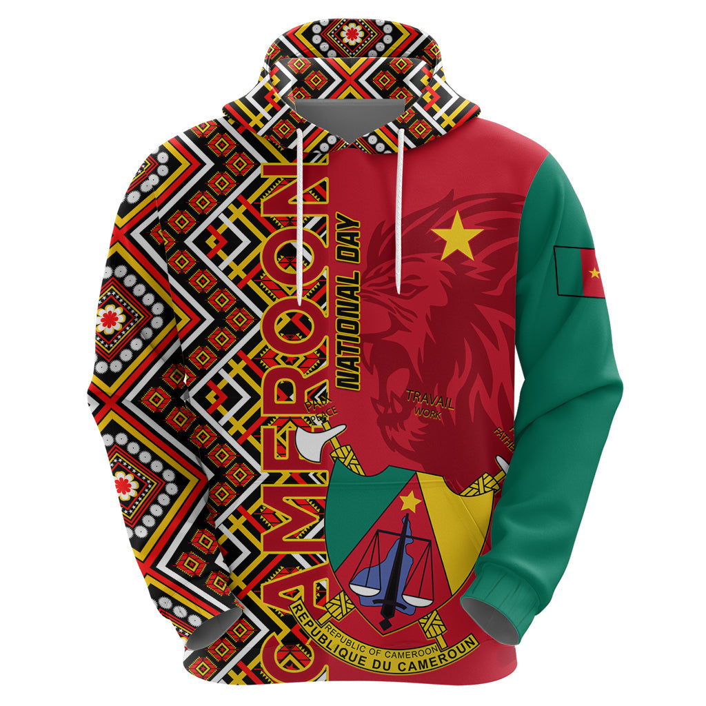 Cameroon National Day Hoodie Cameroun Coat Of Arms Ankara Pattern LT01