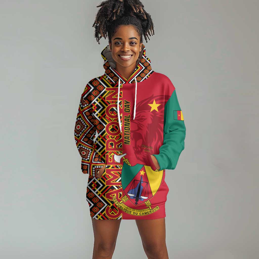 Cameroon National Day Hoodie Dress Cameroun Coat Of Arms Ankara Pattern LT01