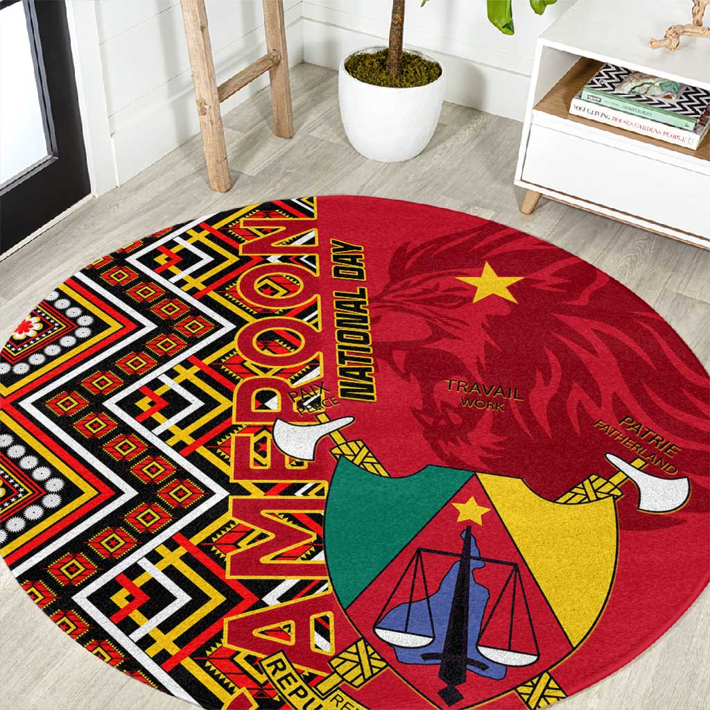 Cameroon National Day Round Carpet Cameroun Coat Of Arms Ankara Pattern LT01