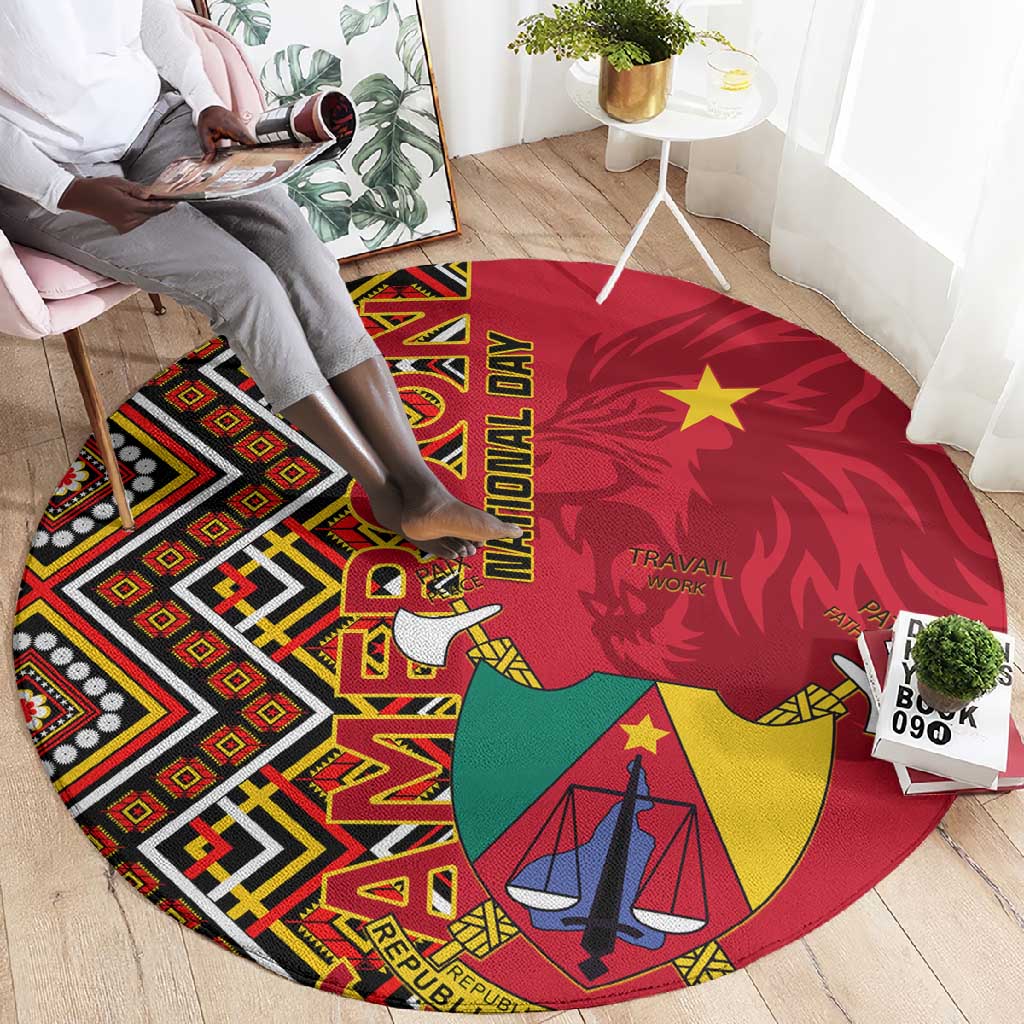 Cameroon National Day Round Carpet Cameroun Coat Of Arms Ankara Pattern LT01