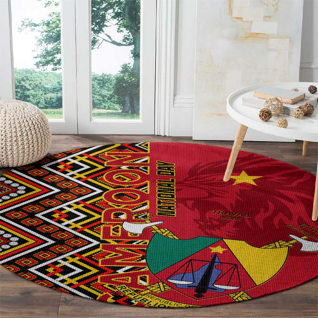 Cameroon National Day Round Carpet Cameroun Coat Of Arms Ankara Pattern LT01