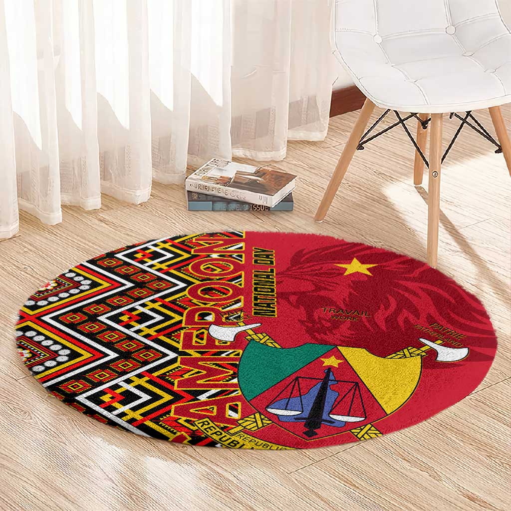 Cameroon National Day Round Carpet Cameroun Coat Of Arms Ankara Pattern LT01
