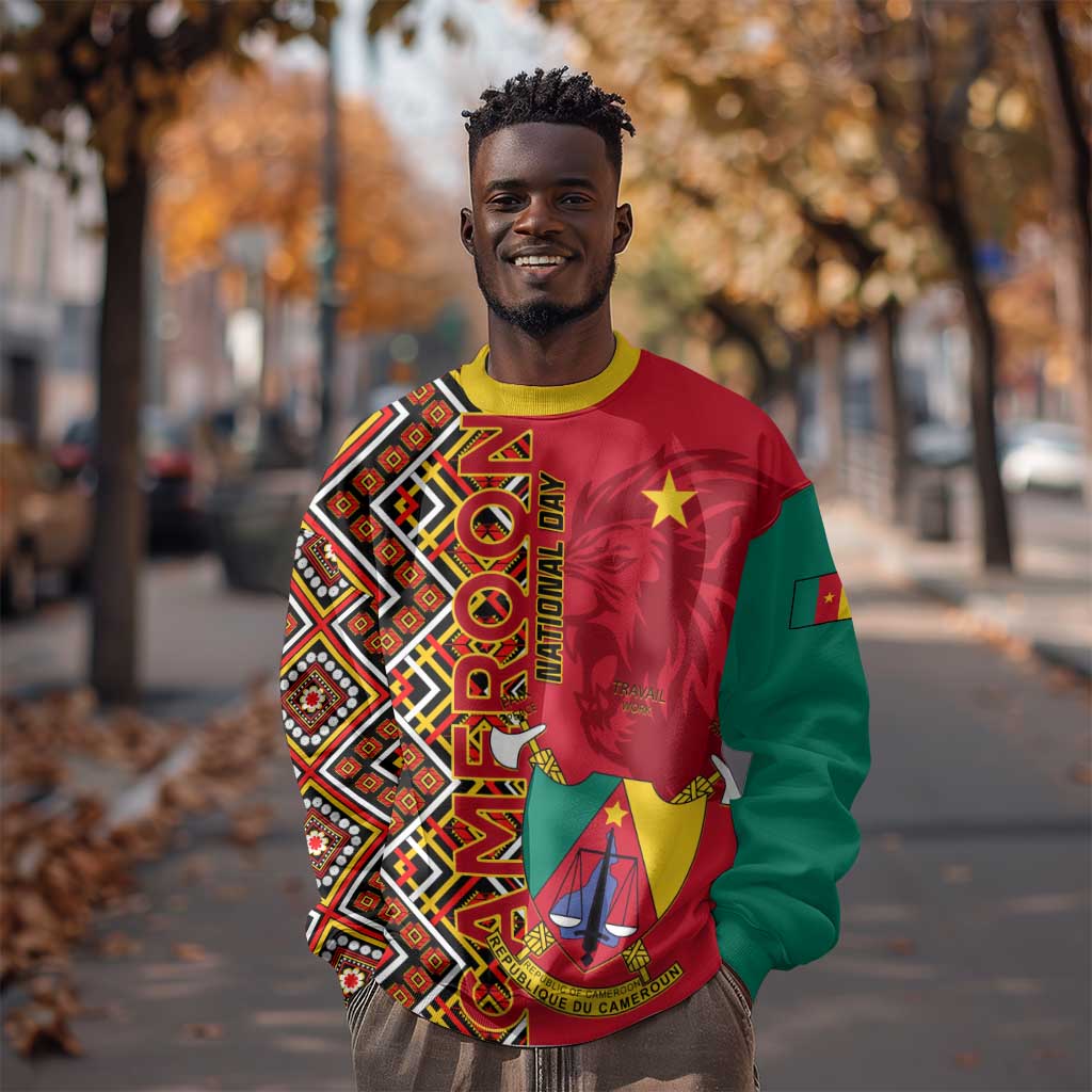 Cameroon National Day Sweatshirt Cameroun Coat Of Arms Ankara Pattern LT01