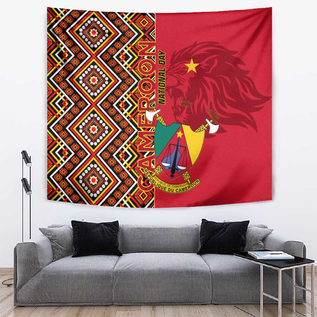 Cameroon National Day Tapestry Cameroun Coat Of Arms Ankara Pattern LT01