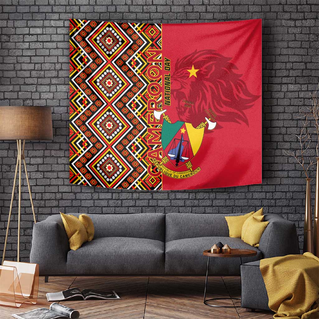 Cameroon National Day Tapestry Cameroun Coat Of Arms Ankara Pattern LT01