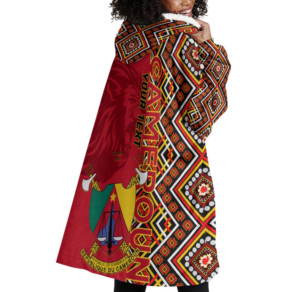 Cameroon National Day Wearable Blanket Hoodie Cameroun Coat Of Arms Ankara Pattern LT01