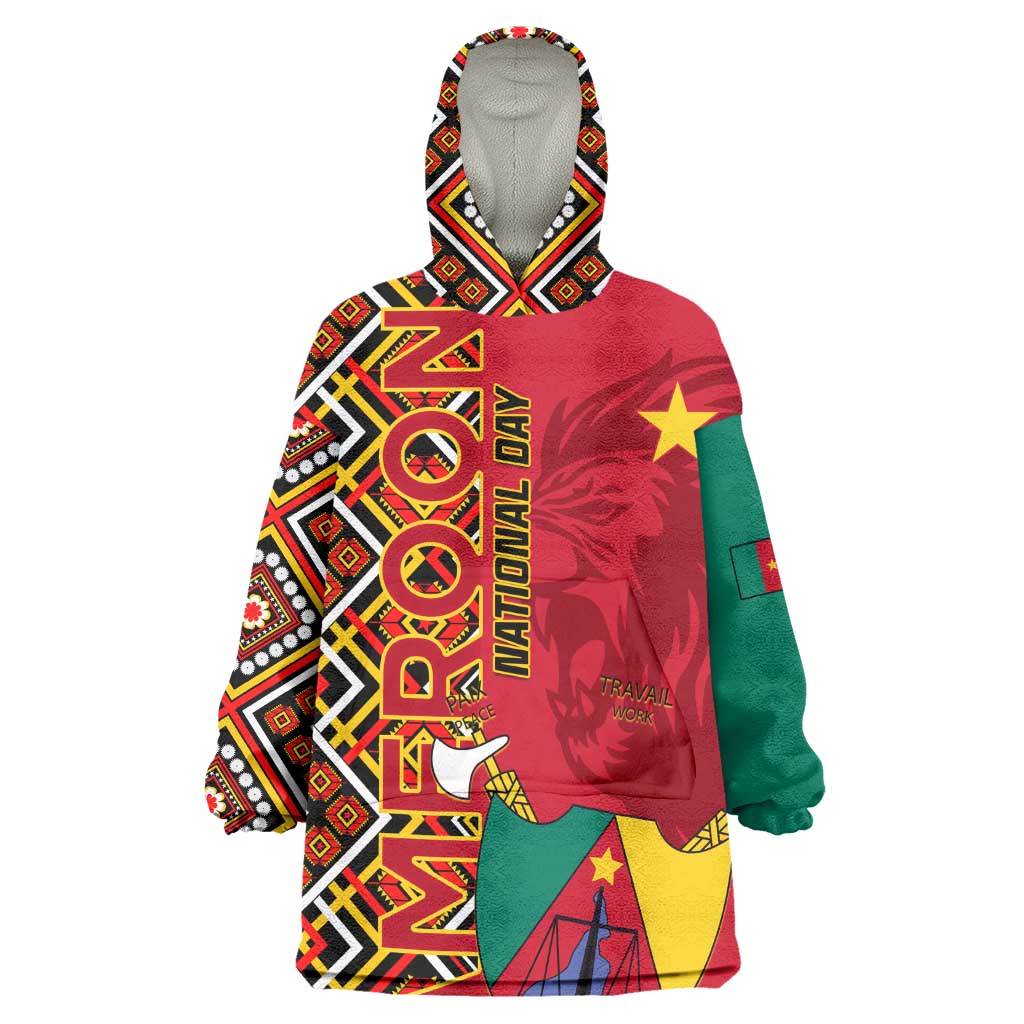 Cameroon National Day Wearable Blanket Hoodie Cameroun Coat Of Arms Ankara Pattern LT01