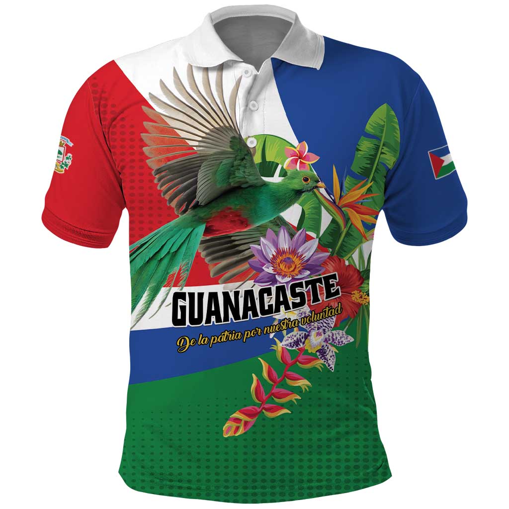 Costa Rica Guanacaste Day Polo Shirt Resplendent Quetzal Tropical Flowers LT01