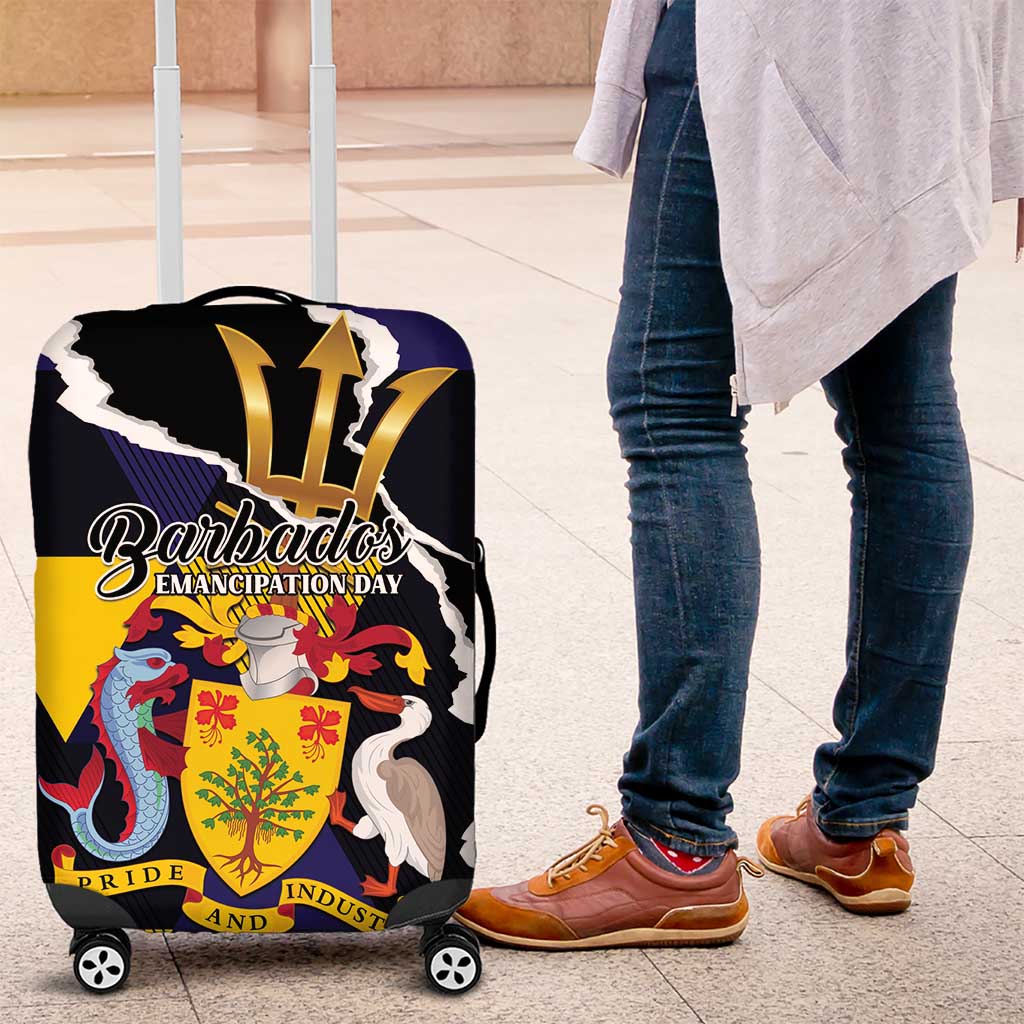 Barbados Emancipation Day Luggage Cover Luxury Gold Trident LT01