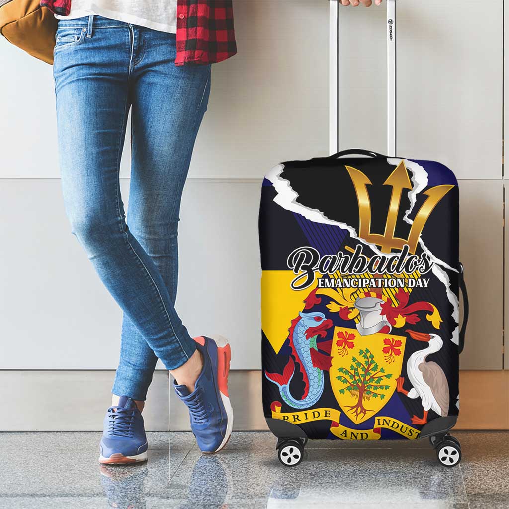 Barbados Emancipation Day Luggage Cover Luxury Gold Trident LT01
