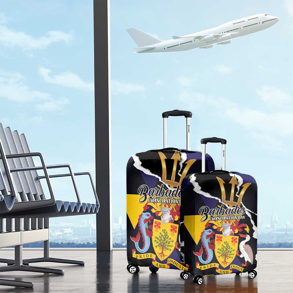 Barbados Emancipation Day Luggage Cover Luxury Gold Trident LT01