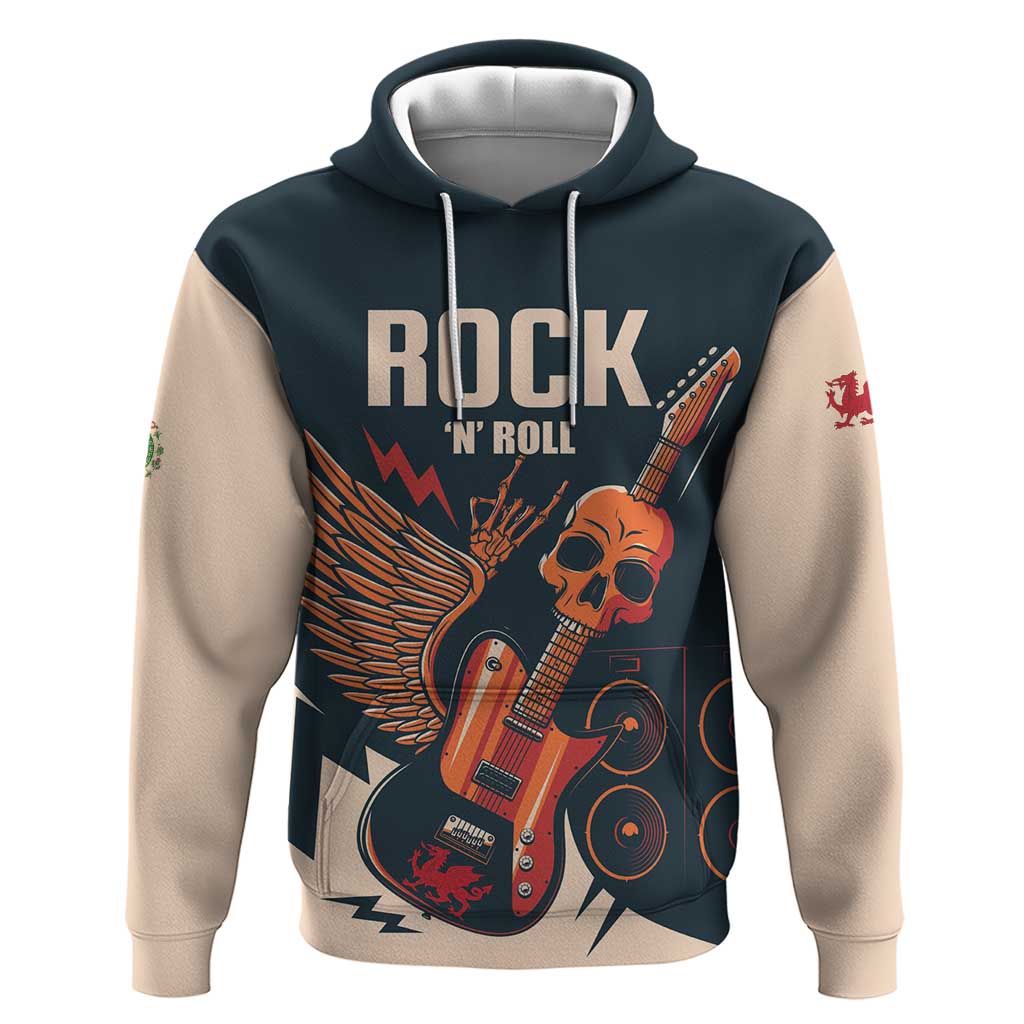 Rock and Roll Skull Guitar Hoodie Welsh Dragon LT01