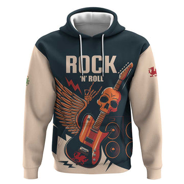Rock and Roll Skull Guitar Hoodie Welsh Dragon LT01