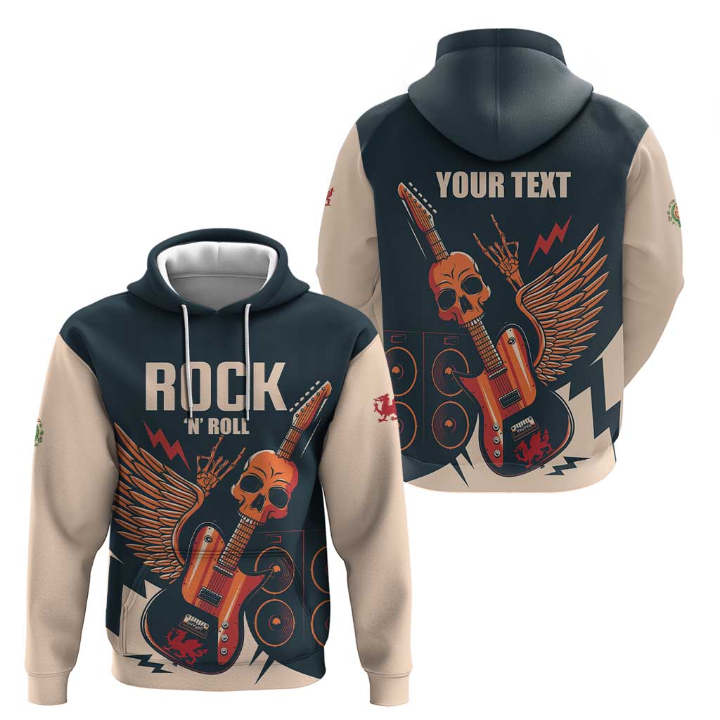 Rock and Roll Skull Guitar Hoodie Welsh Dragon LT01