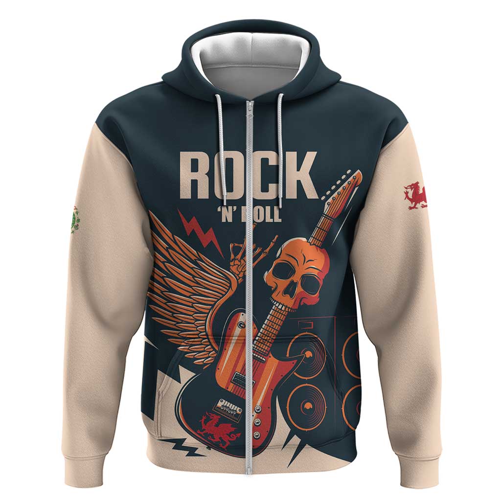 Rock and Roll Skull Guitar Hoodie Welsh Dragon LT01