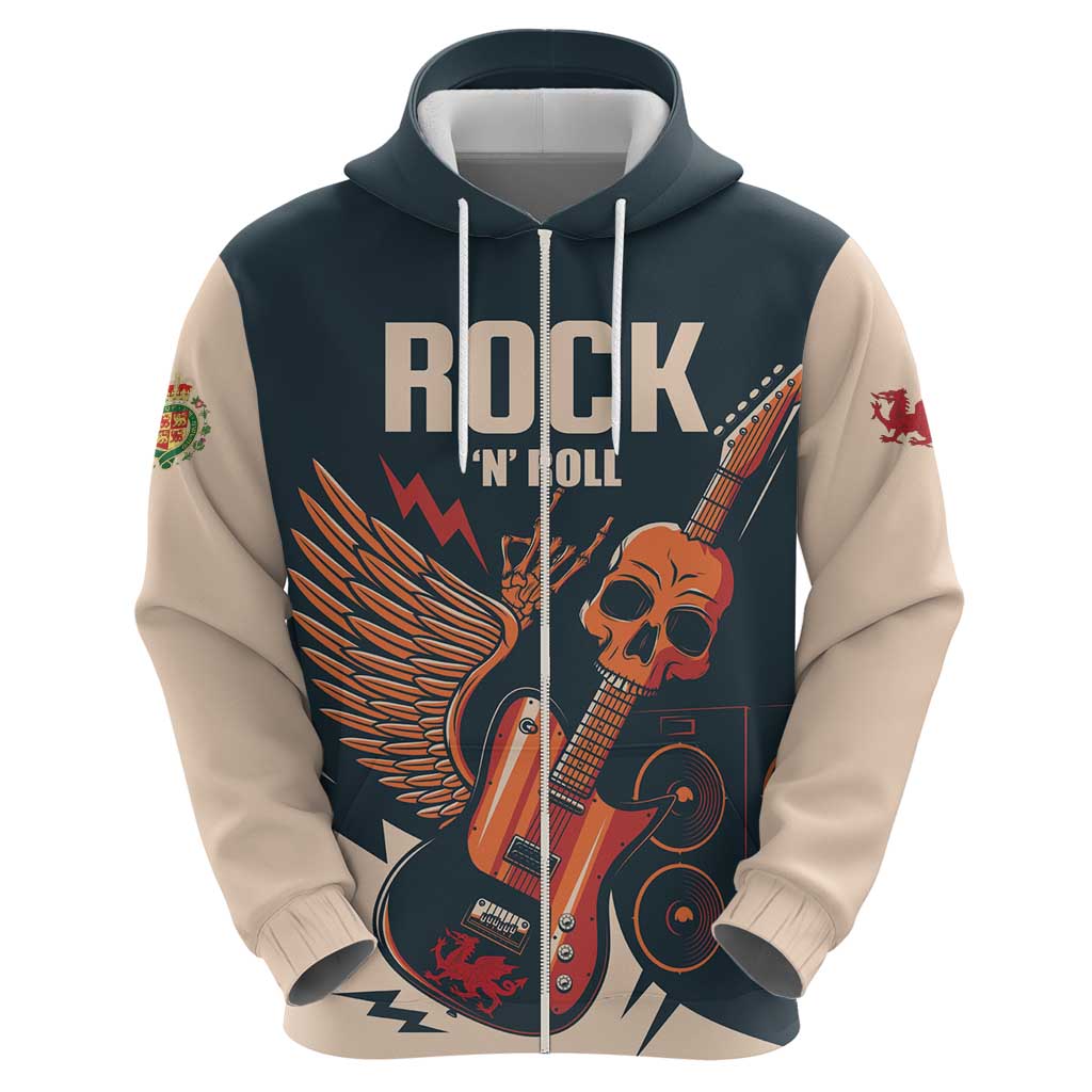 Rock and Roll Skull Guitar Hoodie Welsh Dragon LT01