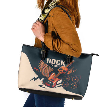 Rock and Roll Skull Guitar Leather Tote Bag Welsh Dragon LT01