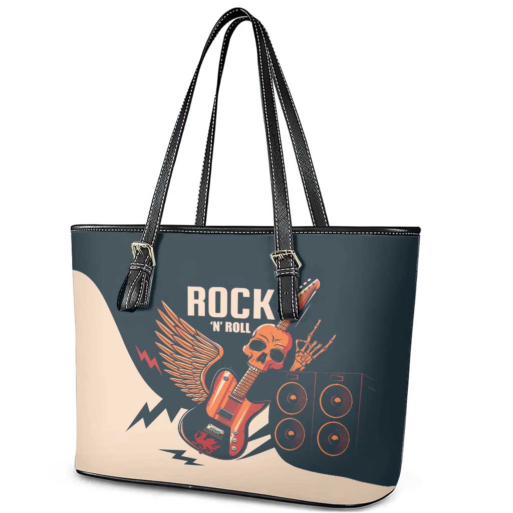 Rock and Roll Skull Guitar Leather Tote Bag Welsh Dragon LT01