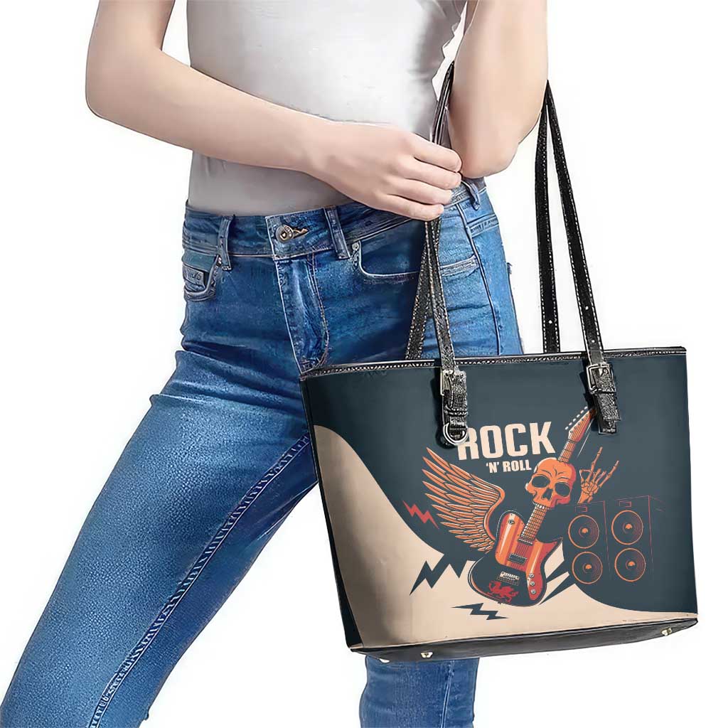 Rock and Roll Skull Guitar Leather Tote Bag Welsh Dragon LT01