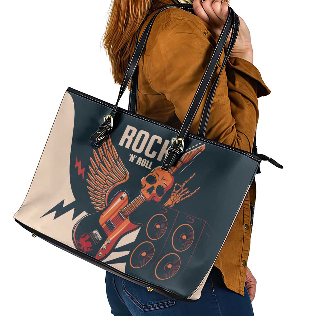 Rock and Roll Skull Guitar Leather Tote Bag Welsh Dragon LT01