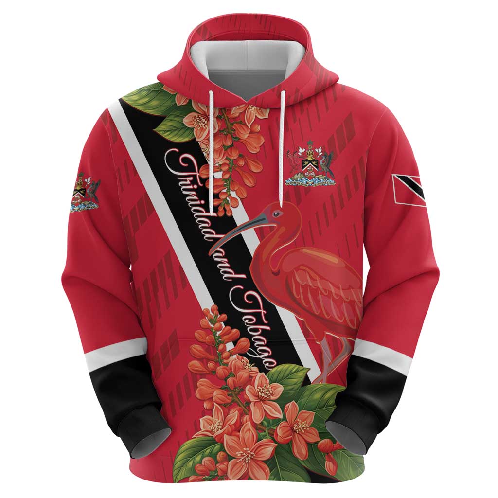 Trinidad and Tobago Hoodie Scarlet Ibis With Chaconia Flower LT01