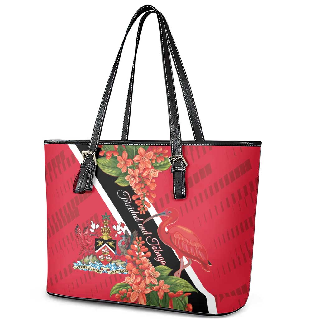Trinidad and Tobago Leather Tote Bag Scarlet Ibis With Chaconia Flower LT01