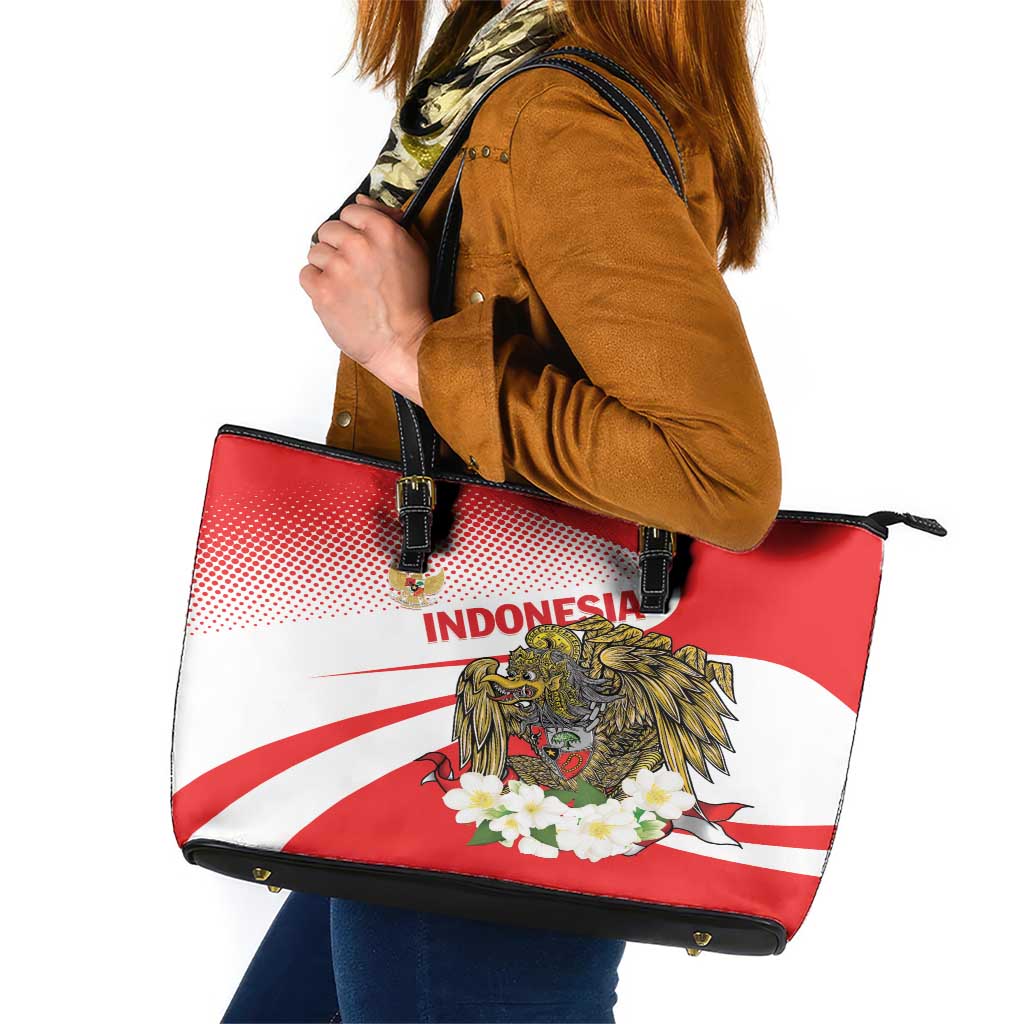 Indonesia Leather Tote Bag Javan Hawk Eagle Melati Flower LT01