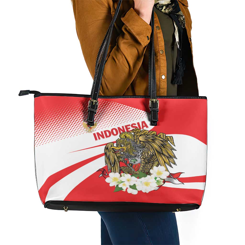 Indonesia Leather Tote Bag Javan Hawk Eagle Melati Flower LT01
