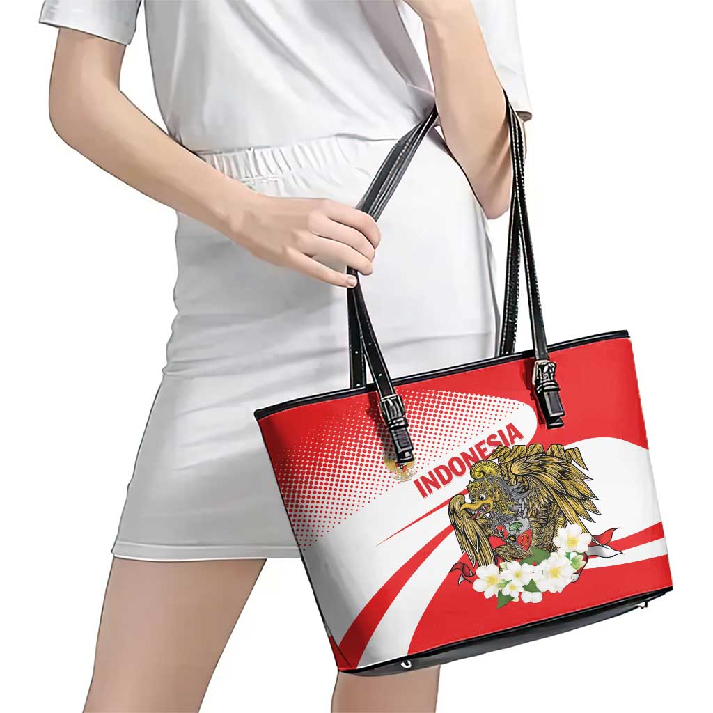 Indonesia Leather Tote Bag Javan Hawk Eagle Melati Flower LT01
