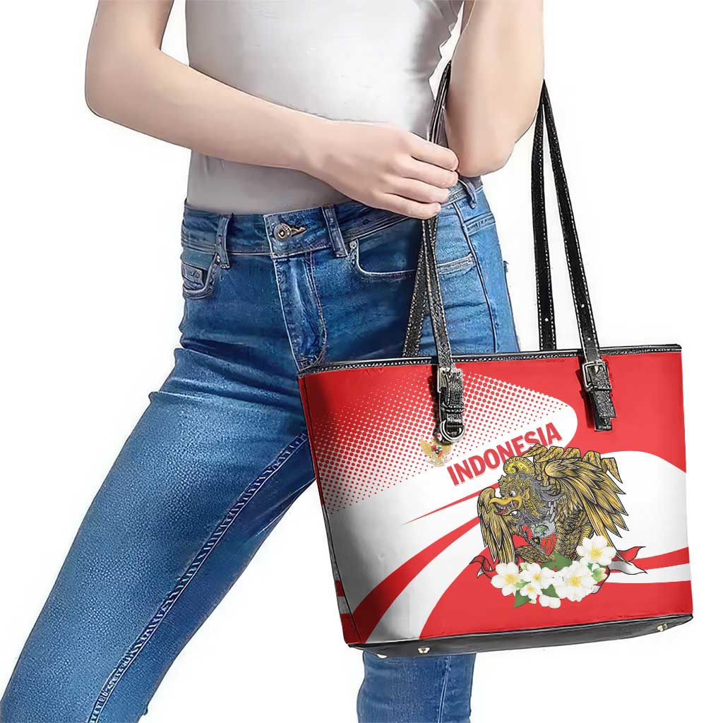 Indonesia Leather Tote Bag Javan Hawk Eagle Melati Flower LT01