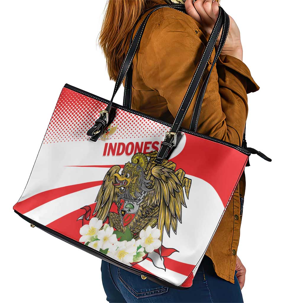 Indonesia Leather Tote Bag Javan Hawk Eagle Melati Flower LT01