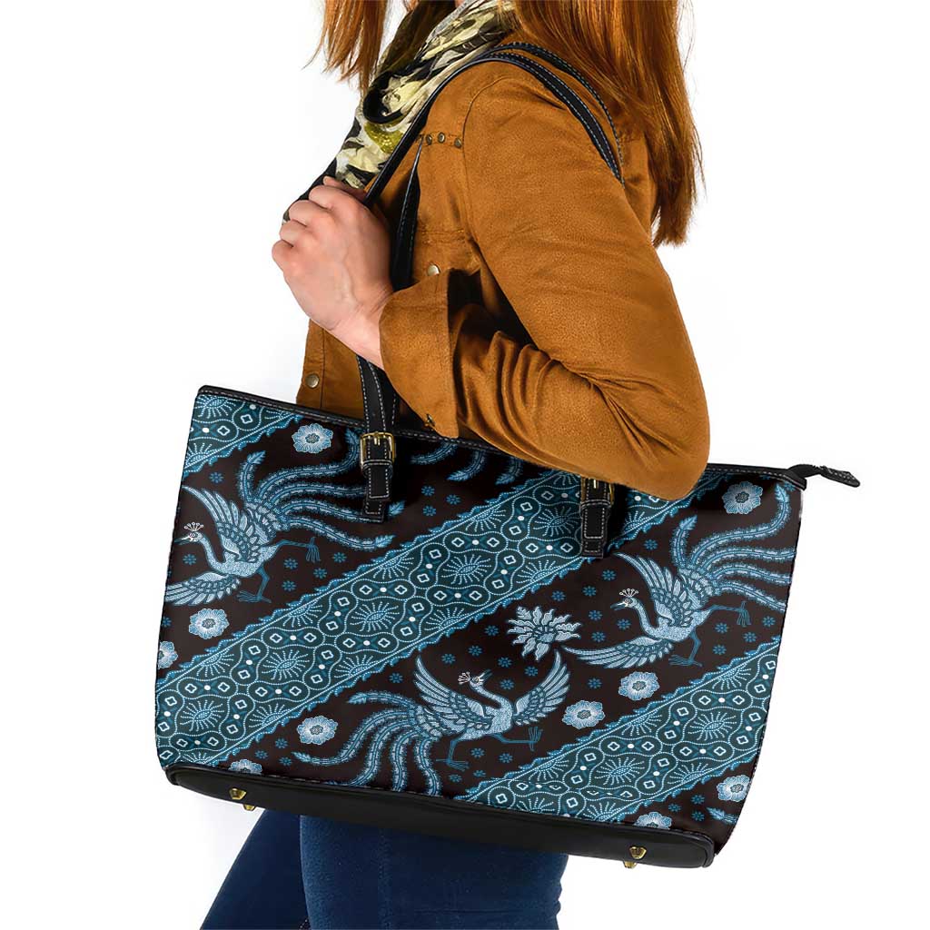 Indonesia Batik Pattern Leather Tote Bag Blue Version LT01