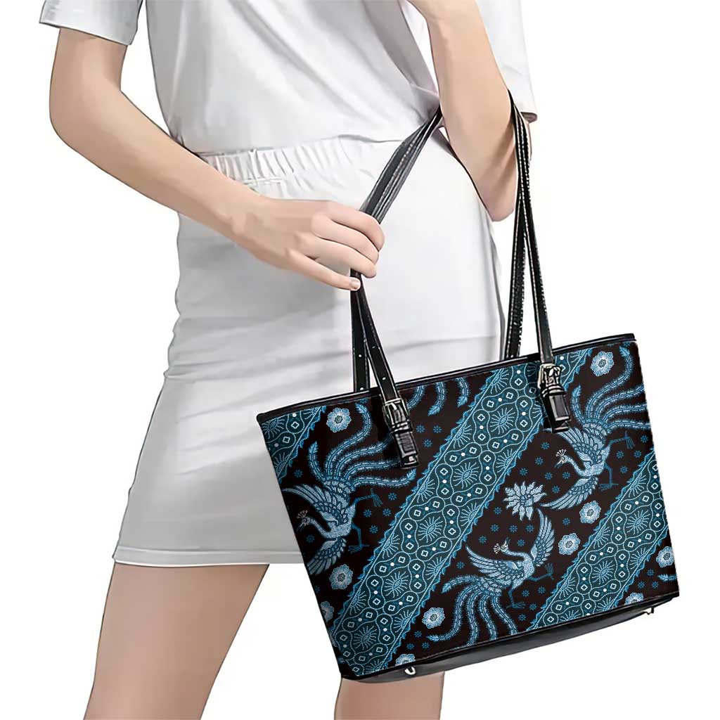 Indonesia Batik Pattern Leather Tote Bag Blue Version LT01