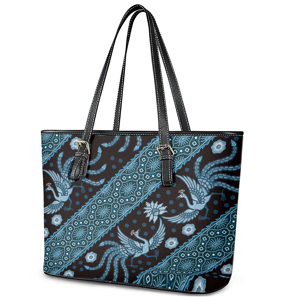 Indonesia Batik Pattern Leather Tote Bag Blue Version LT01