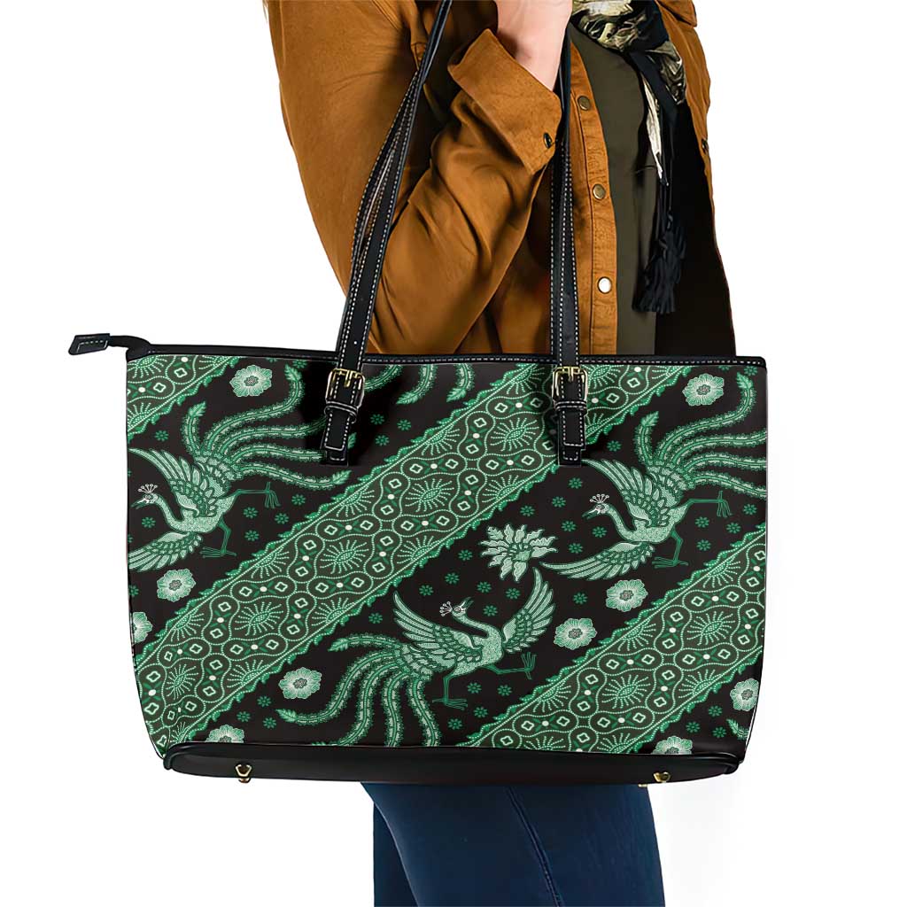 Indonesia Batik Pattern Leather Tote Bag Green Version LT01