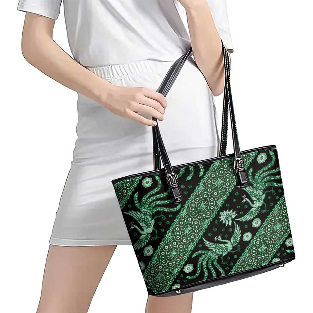 Indonesia Batik Pattern Leather Tote Bag Green Version LT01
