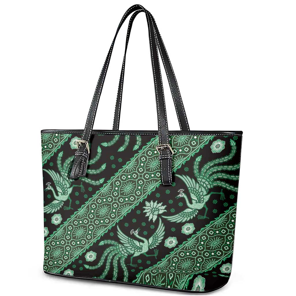 Indonesia Batik Pattern Leather Tote Bag Green Version LT01