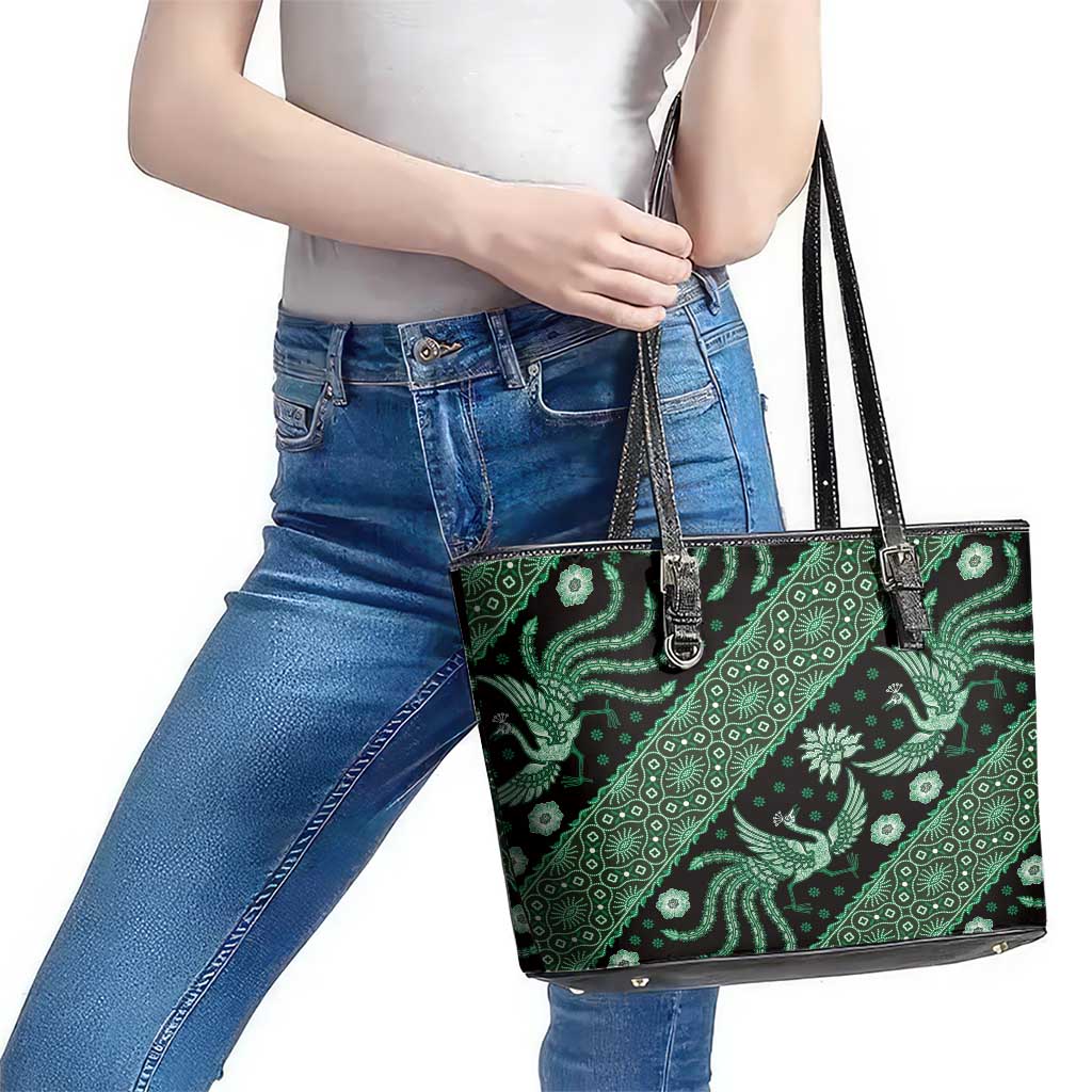 Indonesia Batik Pattern Leather Tote Bag Green Version LT01
