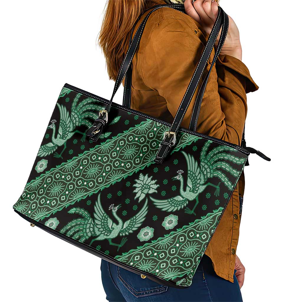 Indonesia Batik Pattern Leather Tote Bag Green Version LT01