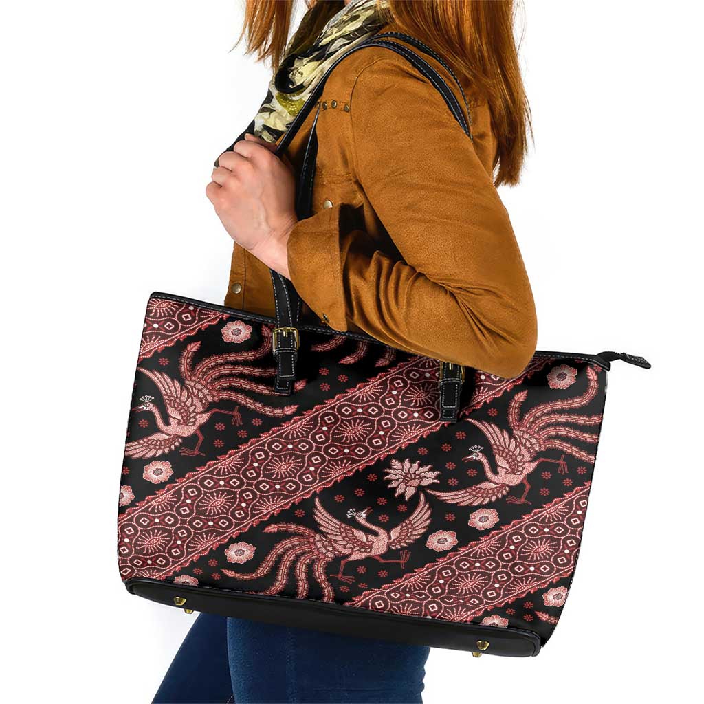 Indonesia Batik Pattern Leather Tote Bag Red Version LT01