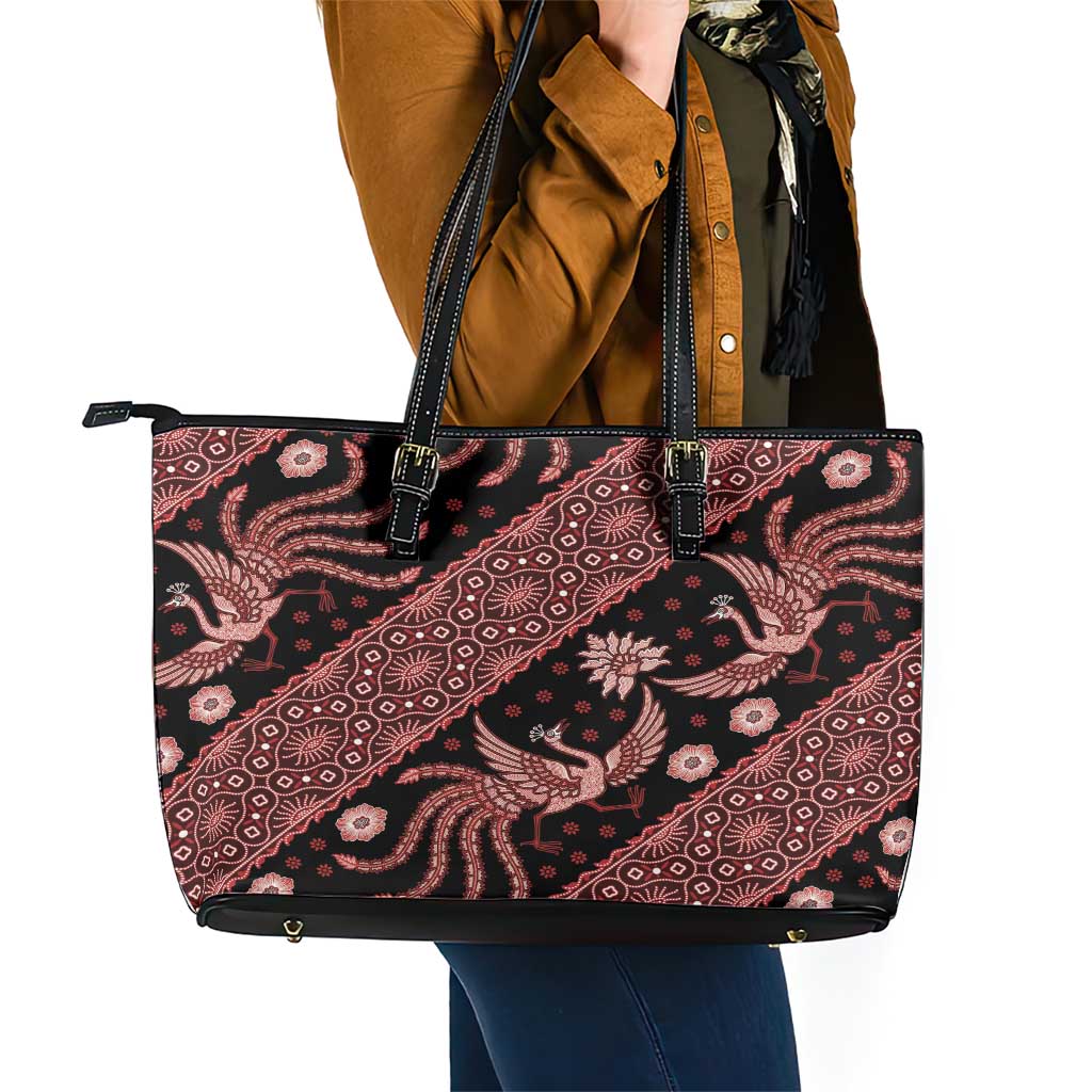 Indonesia Batik Pattern Leather Tote Bag Red Version LT01