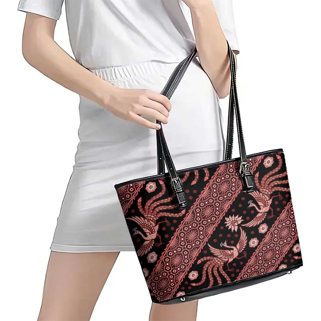 Indonesia Batik Pattern Leather Tote Bag Red Version LT01