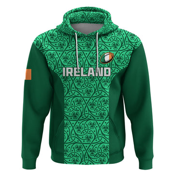 Custom Ireland Rugby Hoodie Irish Celtic Cross Mix Shamrock Pattern LT01