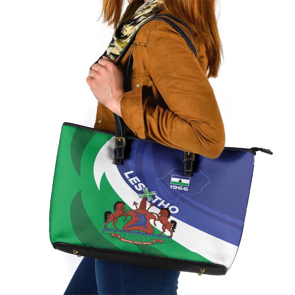 Lesotho 1966 Unique Leather Tote Bag Spiral Aloe Coat of Arms LT01