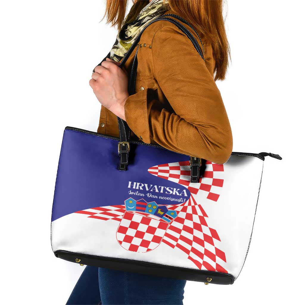 Croatia Independence Day 1991 Leather Tote Bag Sretan Dan neovisnosti Hrvatske LT01