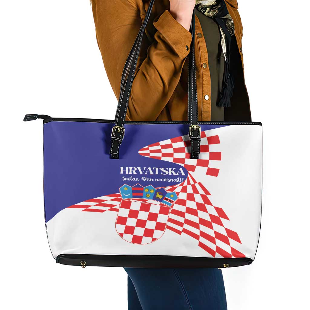 Croatia Independence Day 1991 Leather Tote Bag Sretan Dan neovisnosti Hrvatske LT01