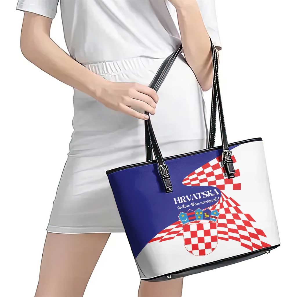 Croatia Independence Day 1991 Leather Tote Bag Sretan Dan neovisnosti Hrvatske LT01