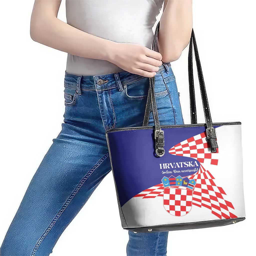 Croatia Independence Day 1991 Leather Tote Bag Sretan Dan neovisnosti Hrvatske LT01
