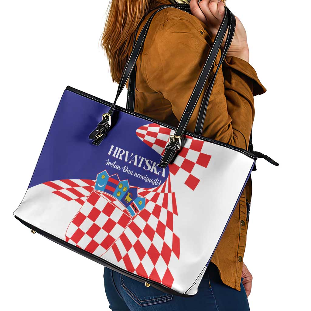 Croatia Independence Day 1991 Leather Tote Bag Sretan Dan neovisnosti Hrvatske LT01